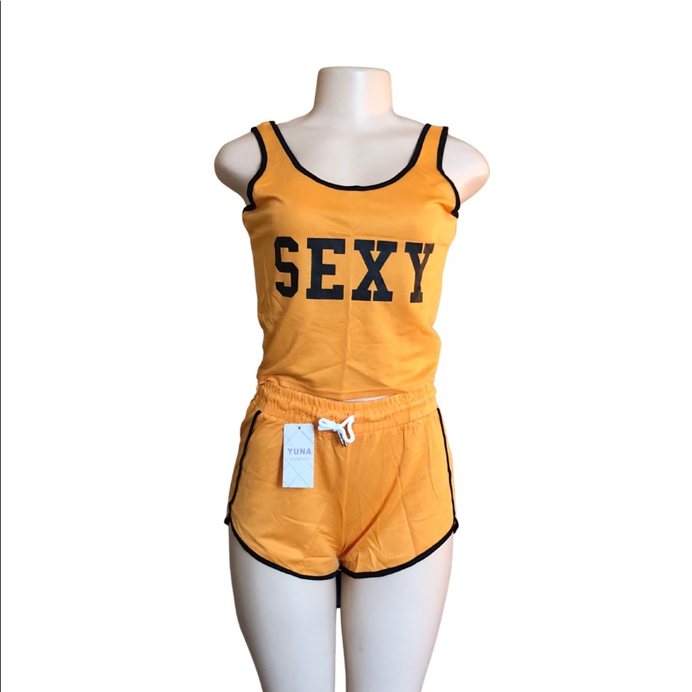 Yellow Sexy 2 Piece Short Set